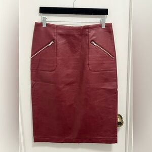 Catherine Women Faux Leather Burgundy Pencil Skirt